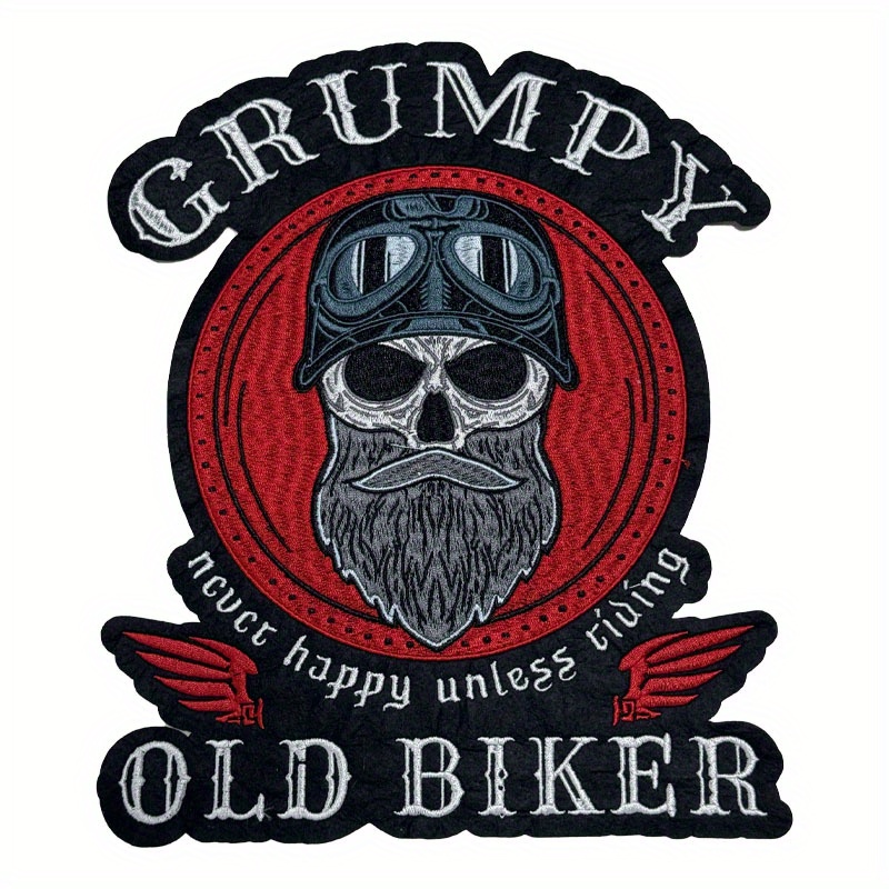 TEMU 1pc Large Old - Embroidered Beard & Motorcycle Badge With Stitched Edges Suitable For Leather Jackets, - Biker Decoration, Motorcycle Enthusiast