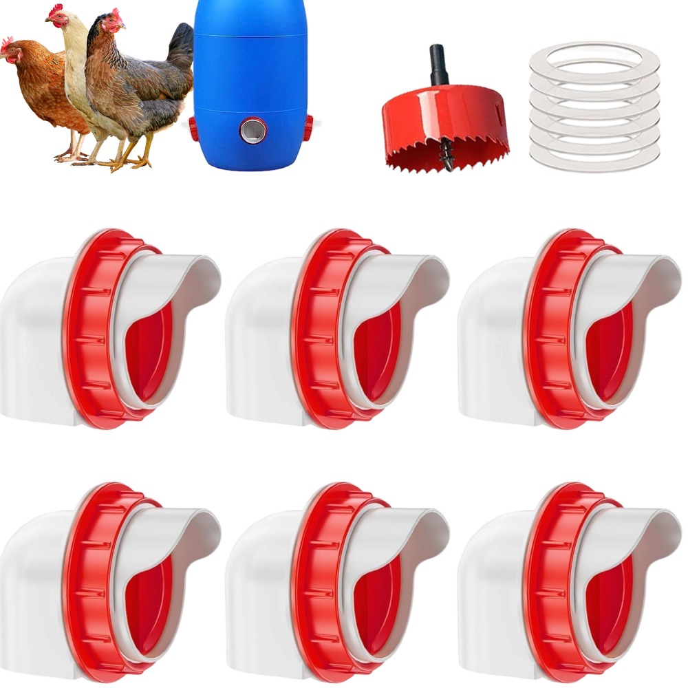 Image of 6 Set Poultry Feeding Ports & Sealing Rings, Durable Simple Installation Feeders, Practical Feeding Accessories For Chickens, Ducks, Quails & Home Poultry Raising.