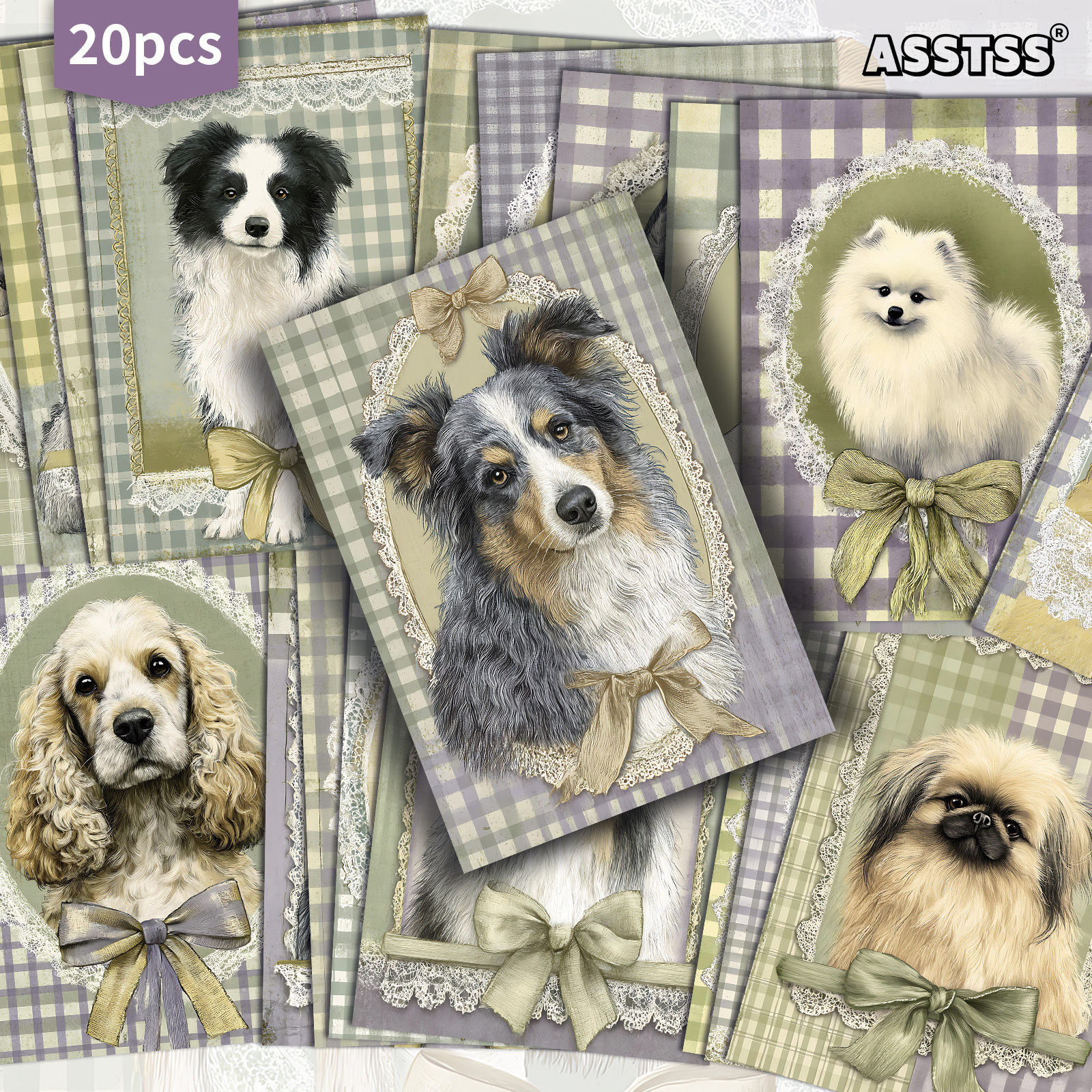 TEMU Set Of 20 Assorted Gift Cards Featuring And Cute Puppy Picture Frames - 4x6 Inches, Retro Junk Journals, Classic Pinup Art, And Collectible