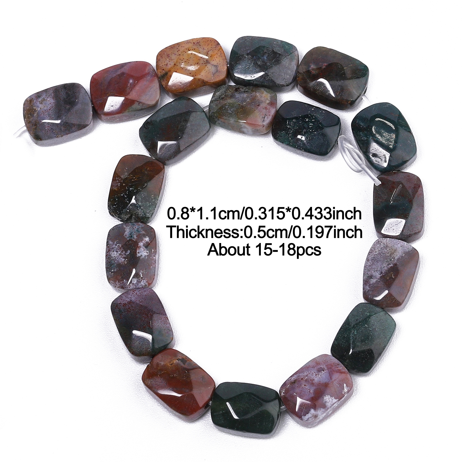 TEMU Perles rectangulaires facetées en océanique naturel 8X11Mm, image multicolore, perles rectangulaires taillées 7,5 pouces pour bracelet, collier,