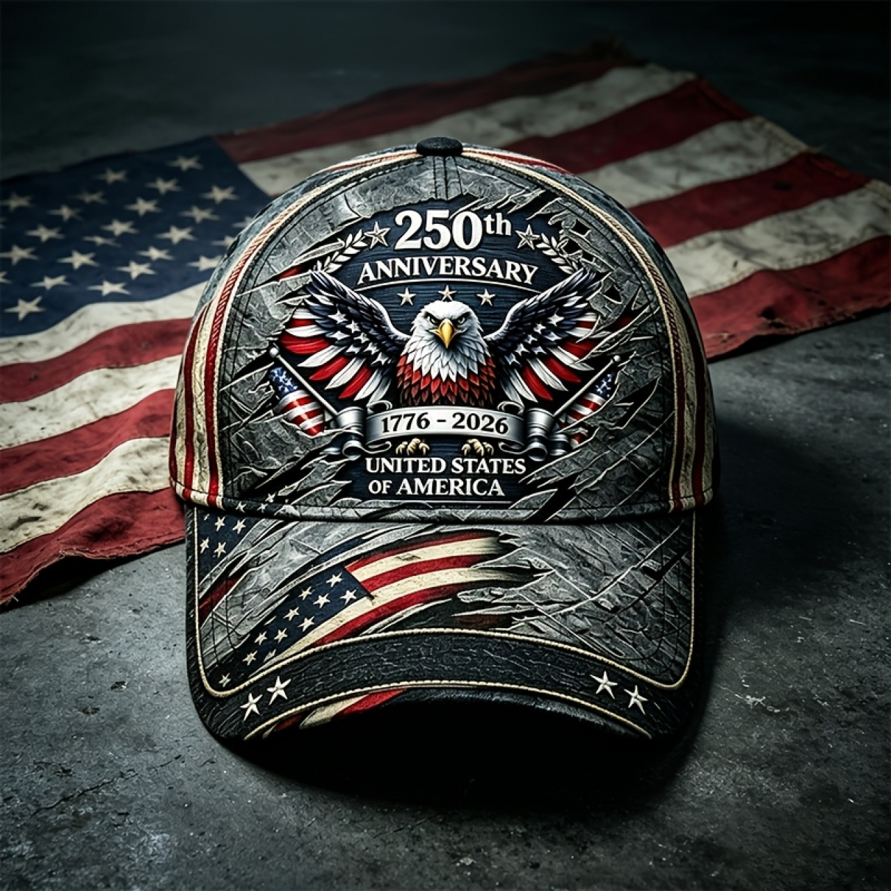 TEMU [250th Anniversary Special Edition] 1776-2026 Usapatriotic Baseball Unisex Retro Style, Distressed American Flag And Bald Eagle Pattern