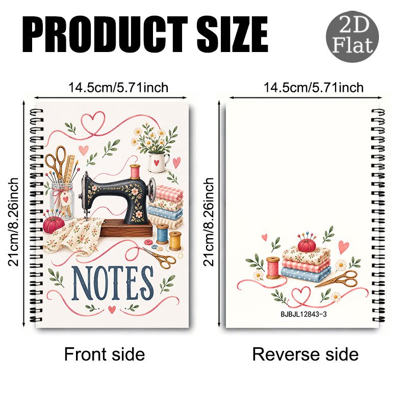 TEMU Vintage Sewing Machine Fabric Pattern Coil Notebook, Daily Casual Writing Journal, Handmade Enthusiast's Memo Planning Diary, Suitable For Study