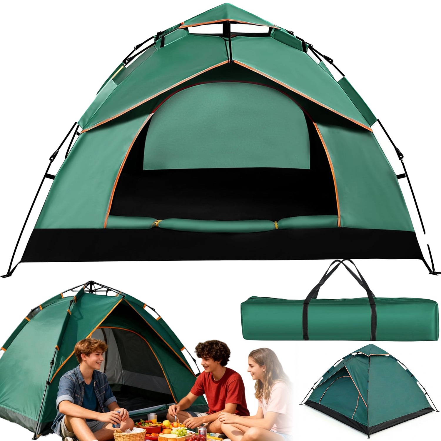 E-shop Kompaktes Campingzelt für 3-4 Personen, mit Doppelschicht, ideal für Familienausflüge, Wandern, Angeln und Outdoor-Picknicks