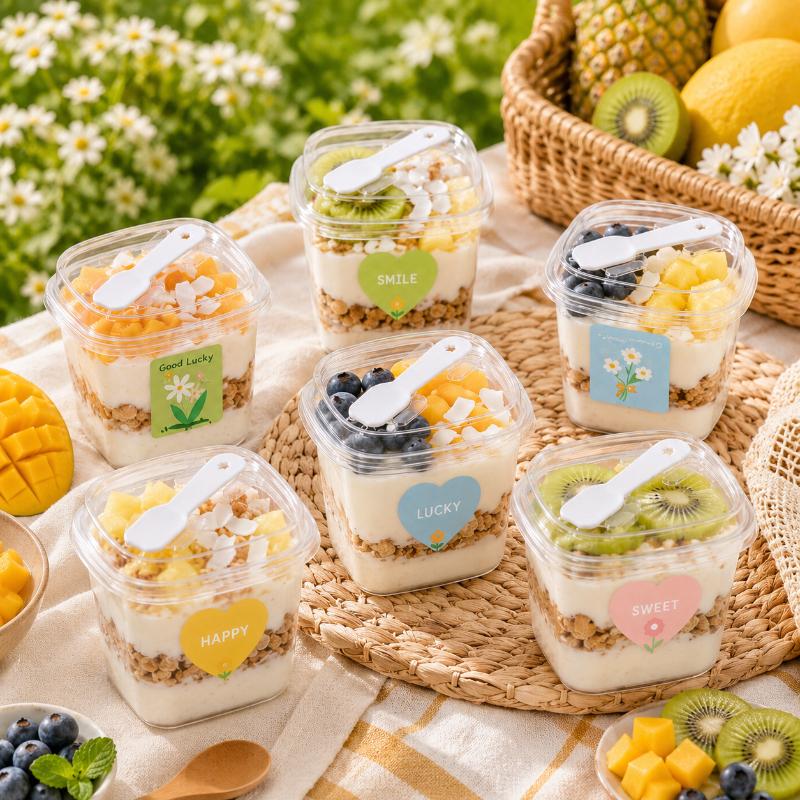 84pcs Transparent Square Dessert Boxes Set with Lids and Spoons