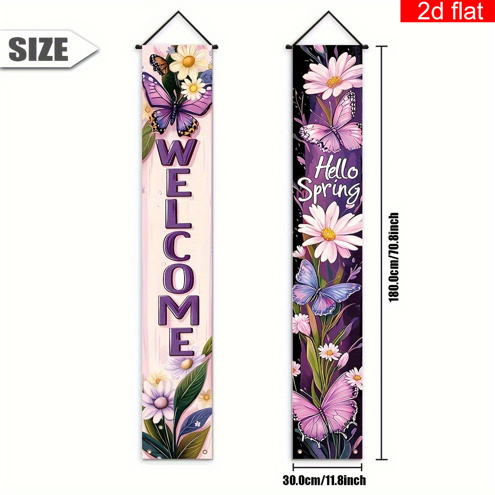 TEMU 2d Flat, 2d Flat - 2d Flat, 2d Flat - 1 Pair 2d Flat Banner | Vibrant Spring Themed Front Door Porch Sign With Polyester White Flowers And ""