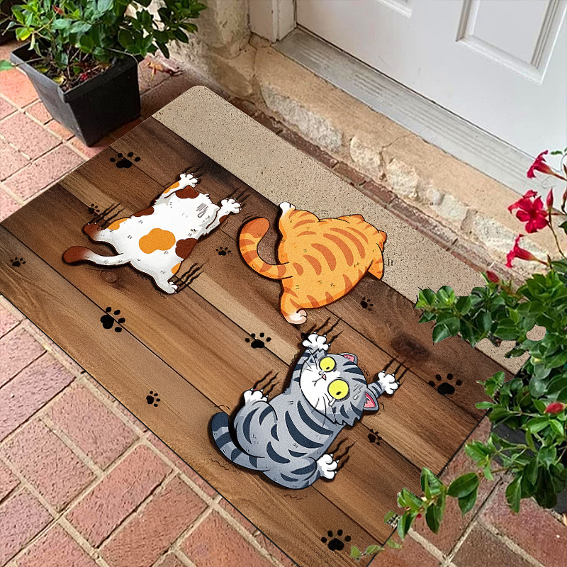 

Cute Welcome Doormat With Vintage Wood Grain Design - Non-slip, Stain Resistant Polyester Rug For Indoor/outdoor Use - Kitchen, Laundry Room & Entrance