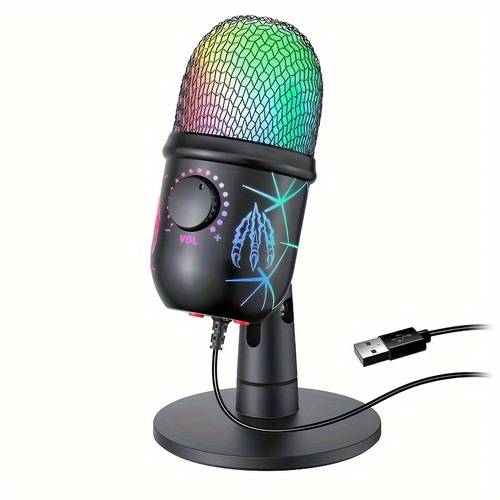 rgb versatile microphone with noise cancellation stereo surround audio shockproof stand rgb color transition lighting ideal for live streaming karaoke gaming and holiday gifts for halloween and christmas