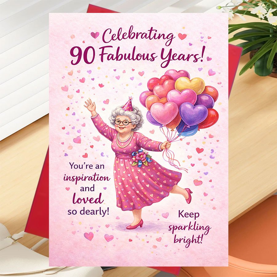 TEMU 1pc Greeting Card With 1pc Envelope Greeting Card For Grandma To Her 90th Birthday And Love And Admiration In A Party Scene