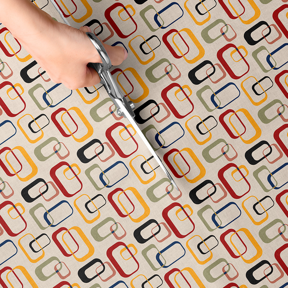TEMU 1pc Mid-century Modern Geometric Print Fabric - 59 X 19.68 Inches (150 X 50 Cm) Pre-cut Polyester Fabric With Retro Abstract Rounded Rectangle