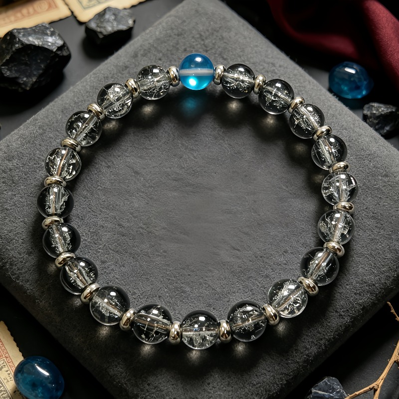 Gray-toned Crackle Bead Bracelet with Moonlight Blue Beads