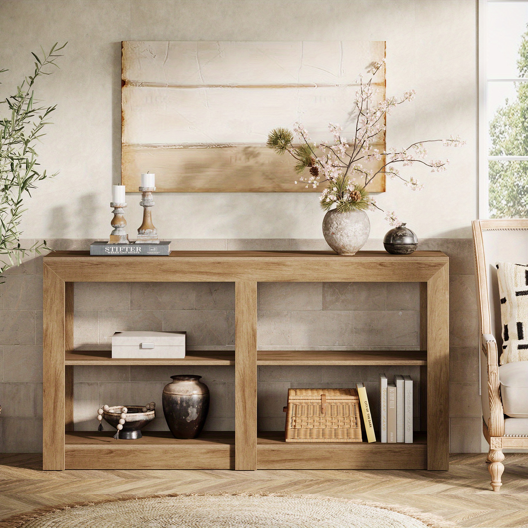 mesa de entrada de granja de 59 pulgadas - mesa de consola de 3 niveles superior de madera laminada, diseño que para , pasillo, - acabado , , no necesita energía eléctrica, mesa de consola para , almacenamiento , estilo contemporáneo, construcción , decoración minimalista, construcción , decoradores 7