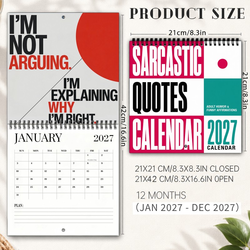TEMU Quote 2027 Wall Calendar Adult Humor 12 Months Spiral Binding Hanging Calendar Thick Paper And Marker And Office Storage Halloween Christmas And