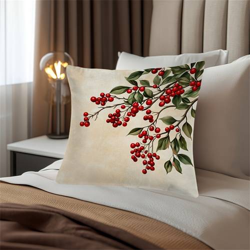 1pc of vintage red pillowcase 100 polyester machine washable zipper closure decorative cushion cover for all room types double sided festive print for christmas new