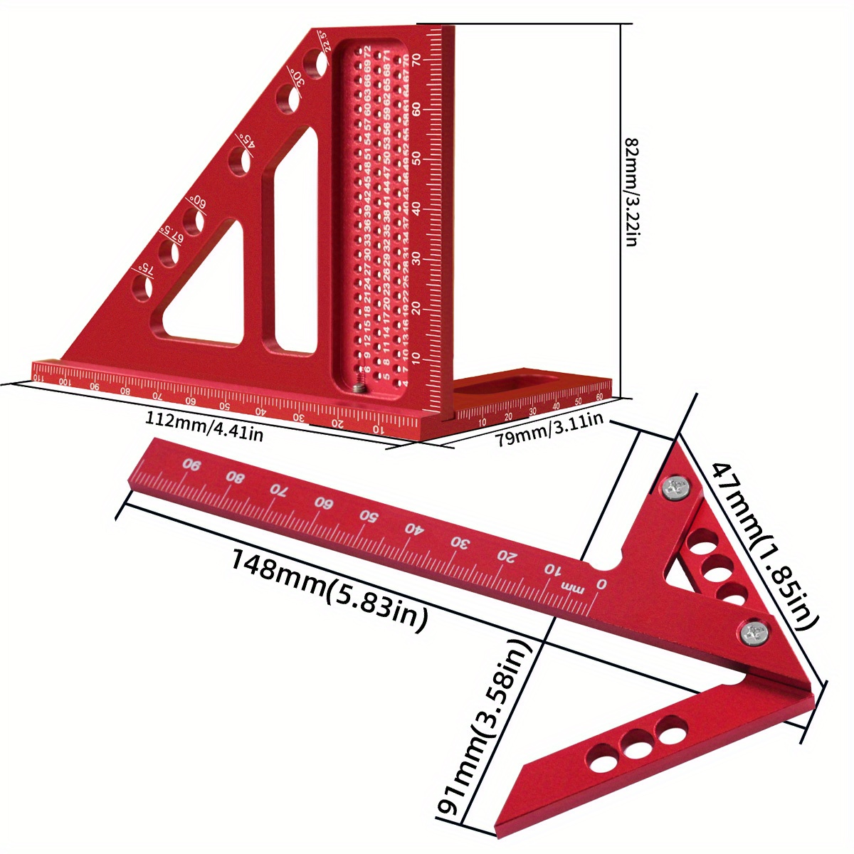 E-shop Neue Kombination Holzwerkzeug Aluminium Metrisches Zentrier-Anreißer Zimmermannslineal 45/90 Grad Aluminium Winkelmesser