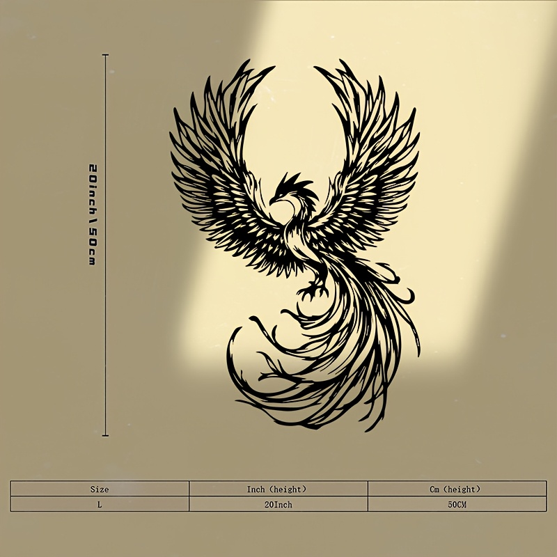 TEMU 1pc Mythical Fire Phoenix Metal Wall Sculpture - Vertical Retro Iron Laser-cut Wall With Phoenix & Flame, Suitable For Living Room, Hallway