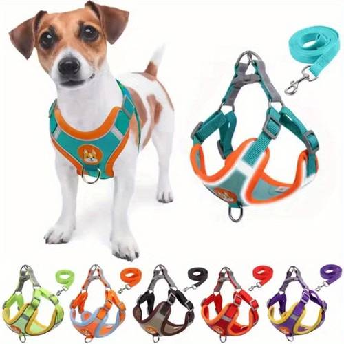conjunto de arnés y correa ajustable para perros pequeños y medianos, chaleco reflectante con correa para el pecho, suministros para pasear mascotas , sin batería