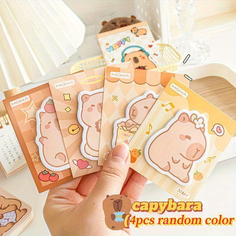 TEMU 4pcs/set Cute Capybara Notepad, Random Color, High-value Stationery , 1 Book Of , Sticky Notes, Self-adhesive Notes, Memo, Reminder, Daily Study