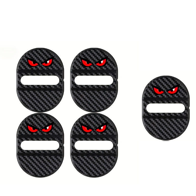 TEMU 5pcs Couvre-Boucles de Verrou de Porte de Voiture Œil de Démon, Coussinets d'Amortisseur de Loquet en Plastique Fibre de Carbone, Absorption des