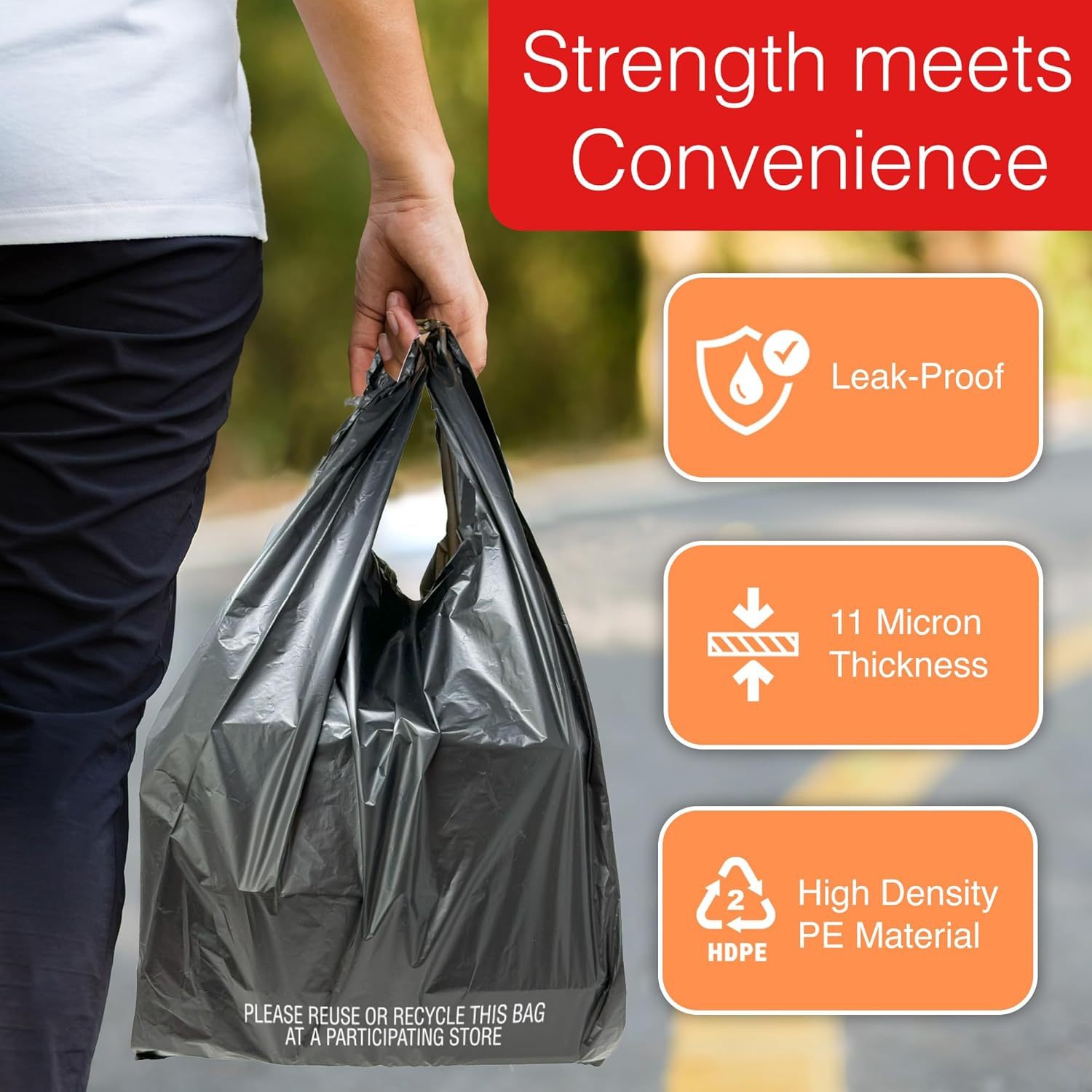 Image of 50-count Bags, Black Plastic T-shirt Bags | Easy Style, Suitable For Grocery Shopping, Restaurants