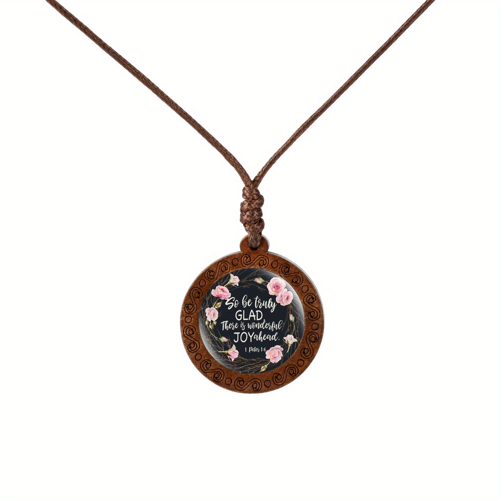 Inspirational Bible Verse Wood Glass Cabochon Necklace