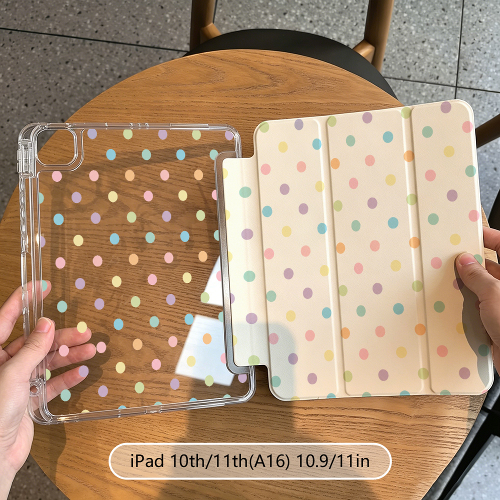 TEMU For Ipad Case, Book-style Tablet Cover, Pastel Multicolor Polka Dot Off- Scattered Print, Compatible With Multiple For Ipad Models,