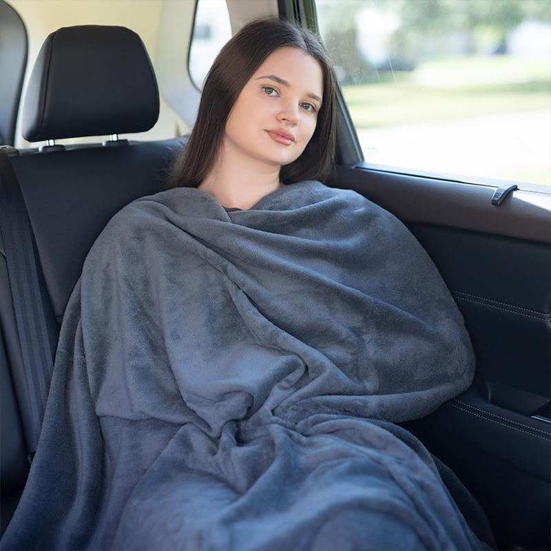 Premium Soft Travel Blanket with Storage Pouch, 2-in-1 Packable Flight Blanket, Portable Warm Travel Throw with Carry Bag, Luggage Backpack Strap, Lightweight Travel Essentials & Gifts