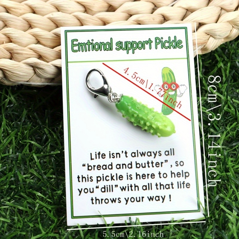 

Funky Emotional Support Pickle Keychains - 2pcs Green Resin Charms With Pocket Card, Ideal For Birthdays & Bachelor Parties