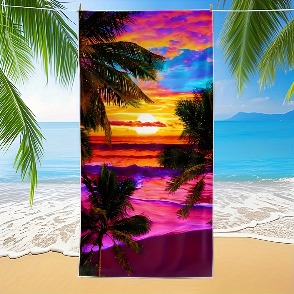 TEMU Extra Large Beach Towel- Soft, Absorbent, Quick-dry, Machine Washable For Pool, Camping, Travel, Gym- Vibrant Palm Tree&