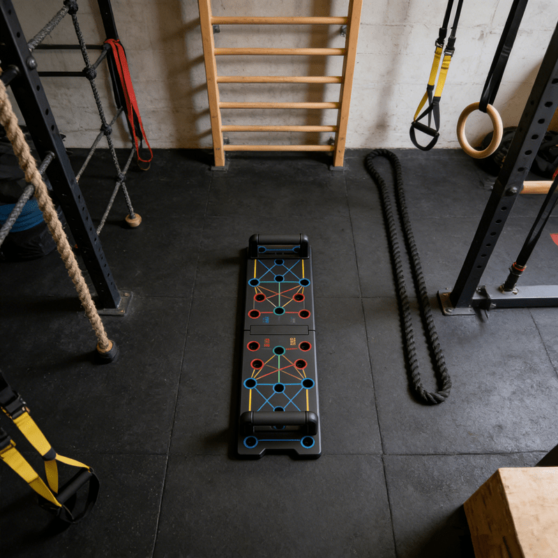 to   this versatile push up board training system allows you   professional full   training using only   weight it targets six   groups chest shoulders back   core and legs for Product details 3
