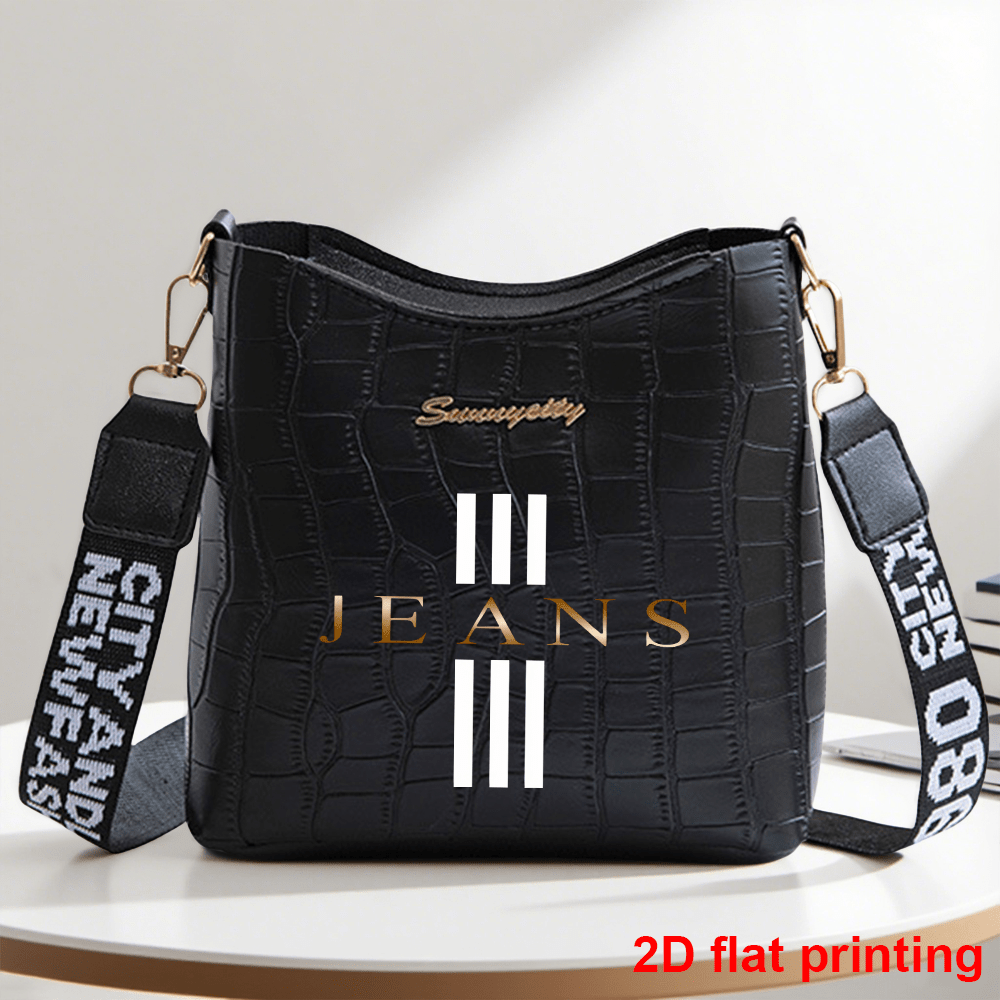 TEMU 1pc Luxury Golden Text Print Women's Crossbody Bag, With Zipper Closure, Adjustable Shoulder Strap, 2d Printed Pattern, (white/black/pink) -