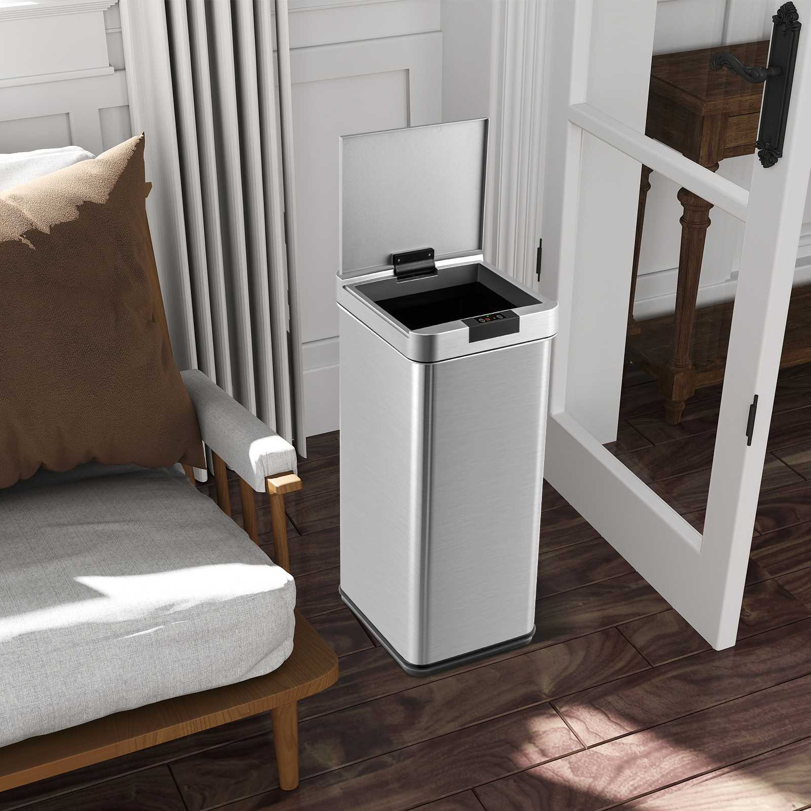 TEMU Costway 48l Automatic Trash Can With Stainless Steel For Bathroom And Kitchen, Touchless Open And Close Feature