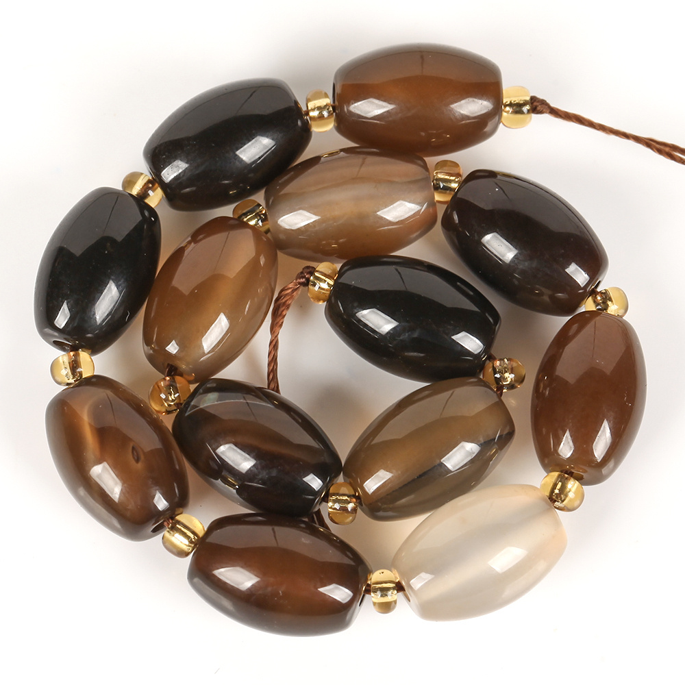 TEMU 8X12Mm Natuurlijke Koffie Gebandeerde Agaat Ovale Vat Losse Kralen, Gestreepte Transparante Edelsteen Kralen voor Armband Ketting Sieraden Maken