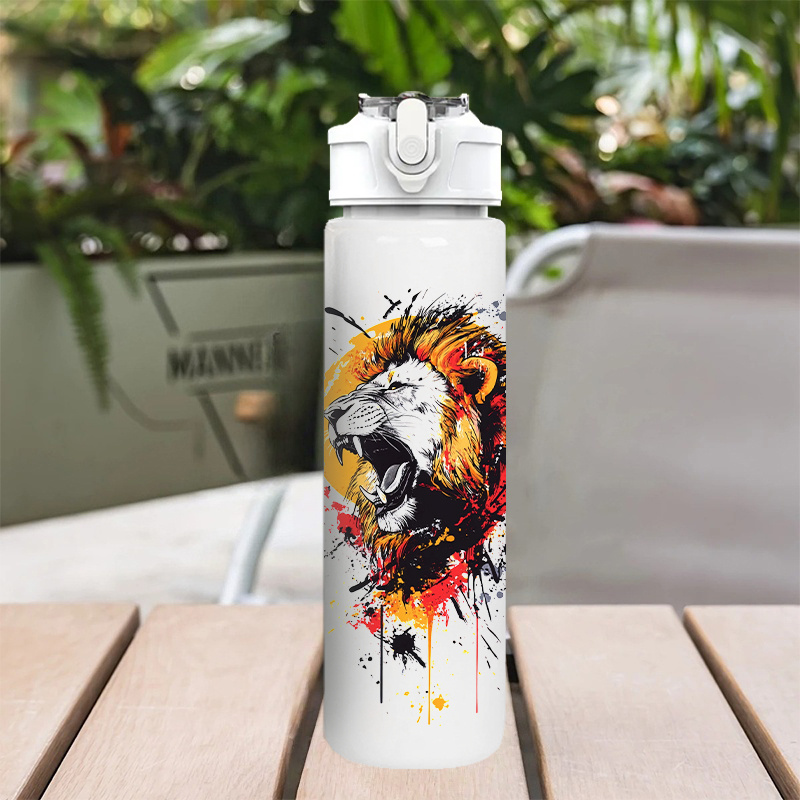 Image of 1pc Lion 750ml/26oz Plastic Sports Water Bottle, Cool Design, Portable For Outdoor Sports, Gym Training, Yoga, And Travel, Ideal Gift For Birthdays, Christmas, Halloween, And Thanksgiving