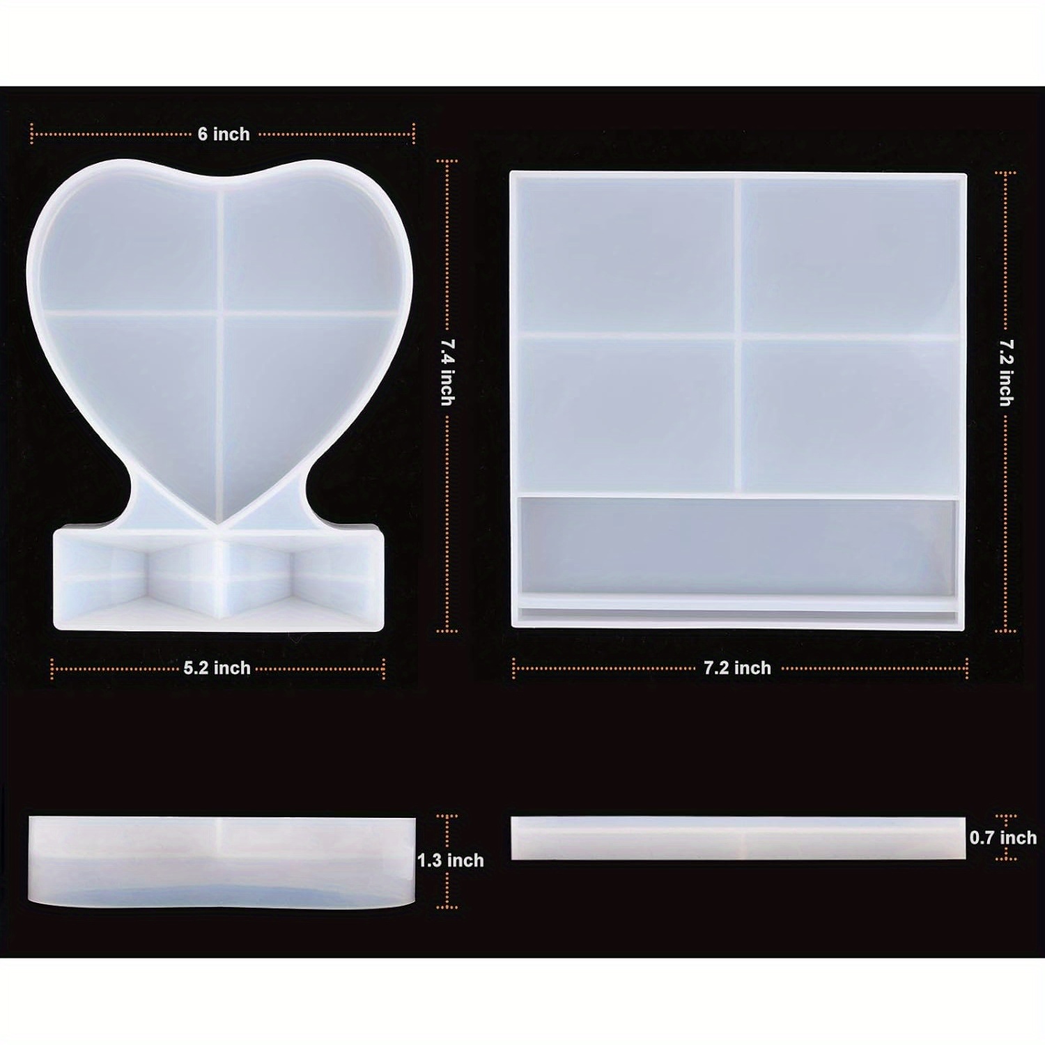 Set Of 2 Silicone Molds For Epoxy, Featuring Large Rectangular And Heart-shaped Designs For Picture Frames, Perfect For Home Table Decoration