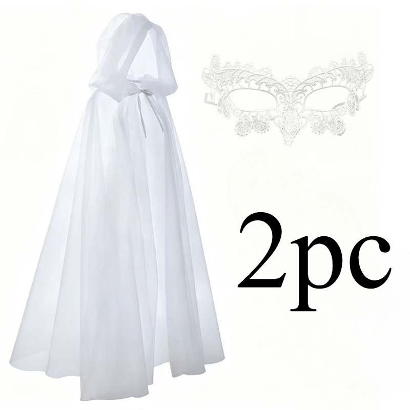 TEMU 2pcs Cape Légère Blanche à Capuche et Masque en Dentelle, Tenue de Bal , Dîner , Gala, Bal de Promo, Anniversaire, Photo de Mariage, Accessoire