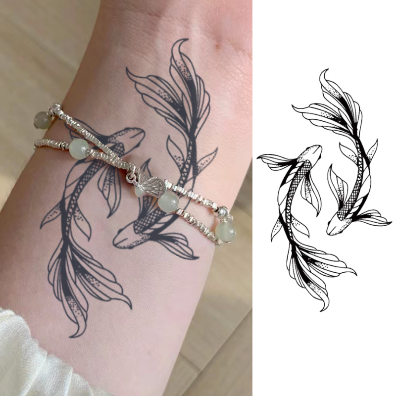 Twin Koi Fish, Herbal Tattoo Sticker Semi-permanent Waterproof And Long-lasting Non-reflective Men And Women's Arm Leg Temporary Fake Tattoo