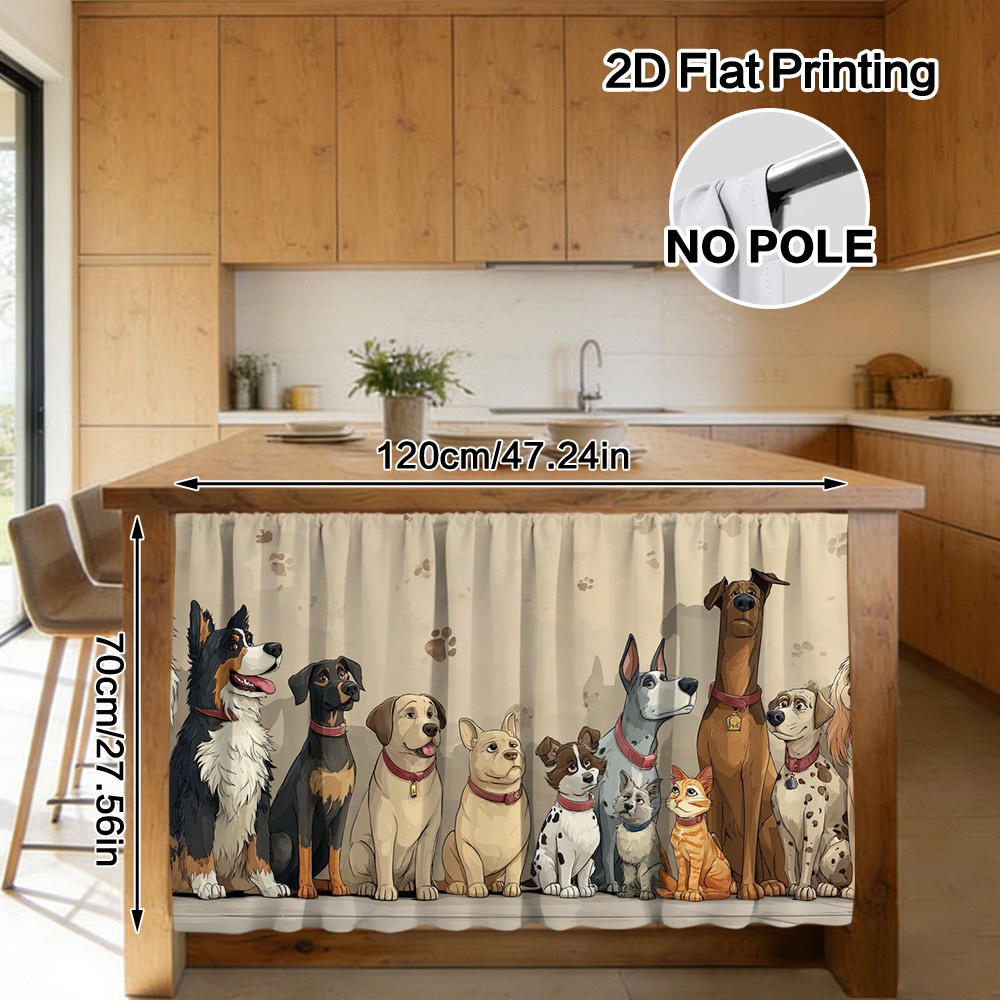 TEMU 2d Flat - 2d Flat - 2d Flat, Kitchen Sink Cabinet Curtain, Cartoon Pets And Pattern, Rod Pocket Installation No Tools Needed, Polyester Fabric ,