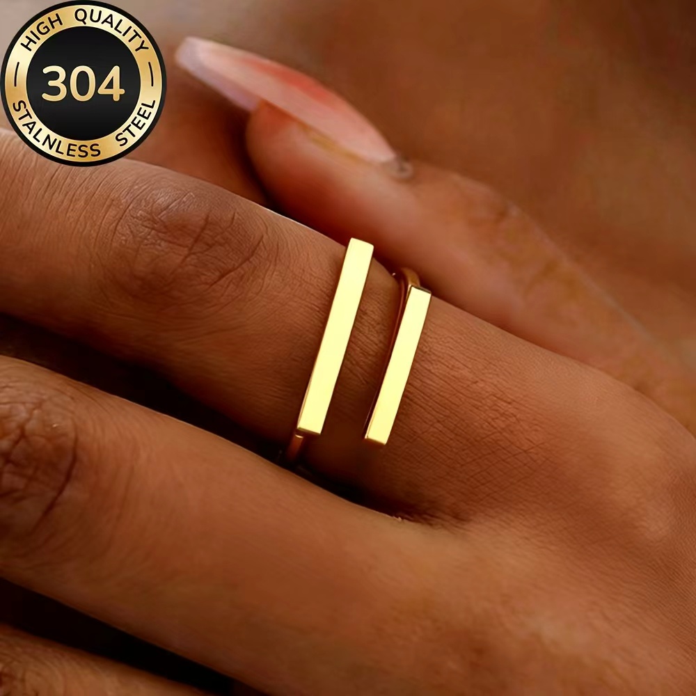 TEMU High-quality Stainless Steel Hypoallergenic Golden , Anti-fading, Easy And Elegant, Suitable For Everyday Wear Or Party Fashion Women's Ring,