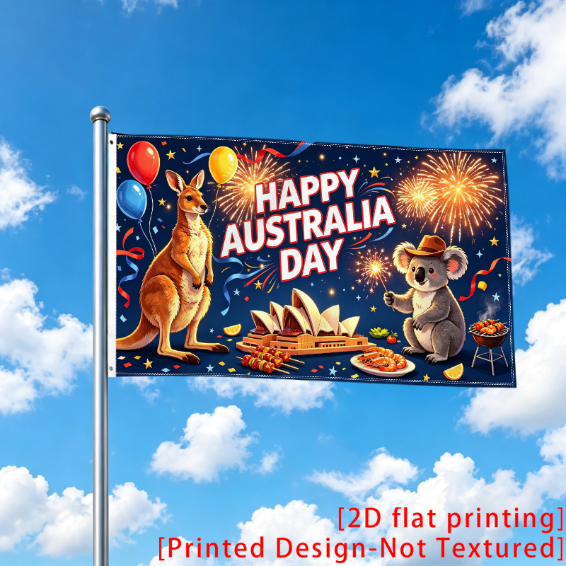TEMU 2d Flat, 1pc Happy Australia Day Kangaroo Koala Sydney Opera House Fireworks Holiday Graphic 2d Flat Print Festival Design, Single-sided, 2