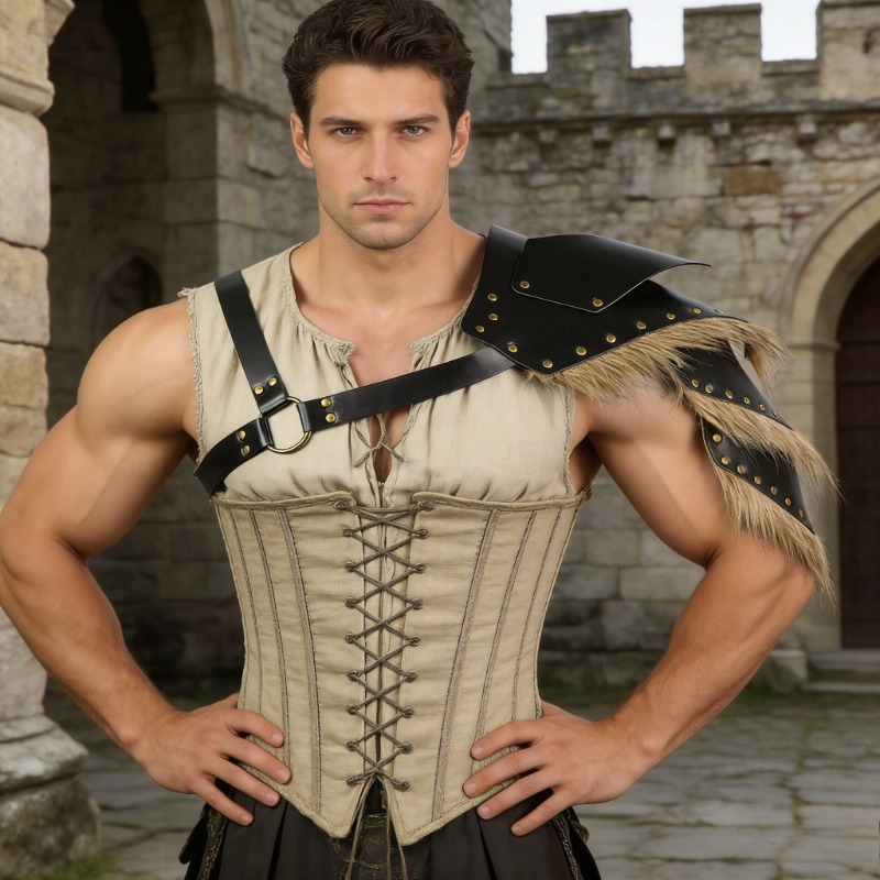 TEMU 1pc Men's Roman Gladiator Shoulder Armor | Pu Rivet Design | Adjustable Shoulder Straps For Larp, Cosplay, And Halloween Festivals