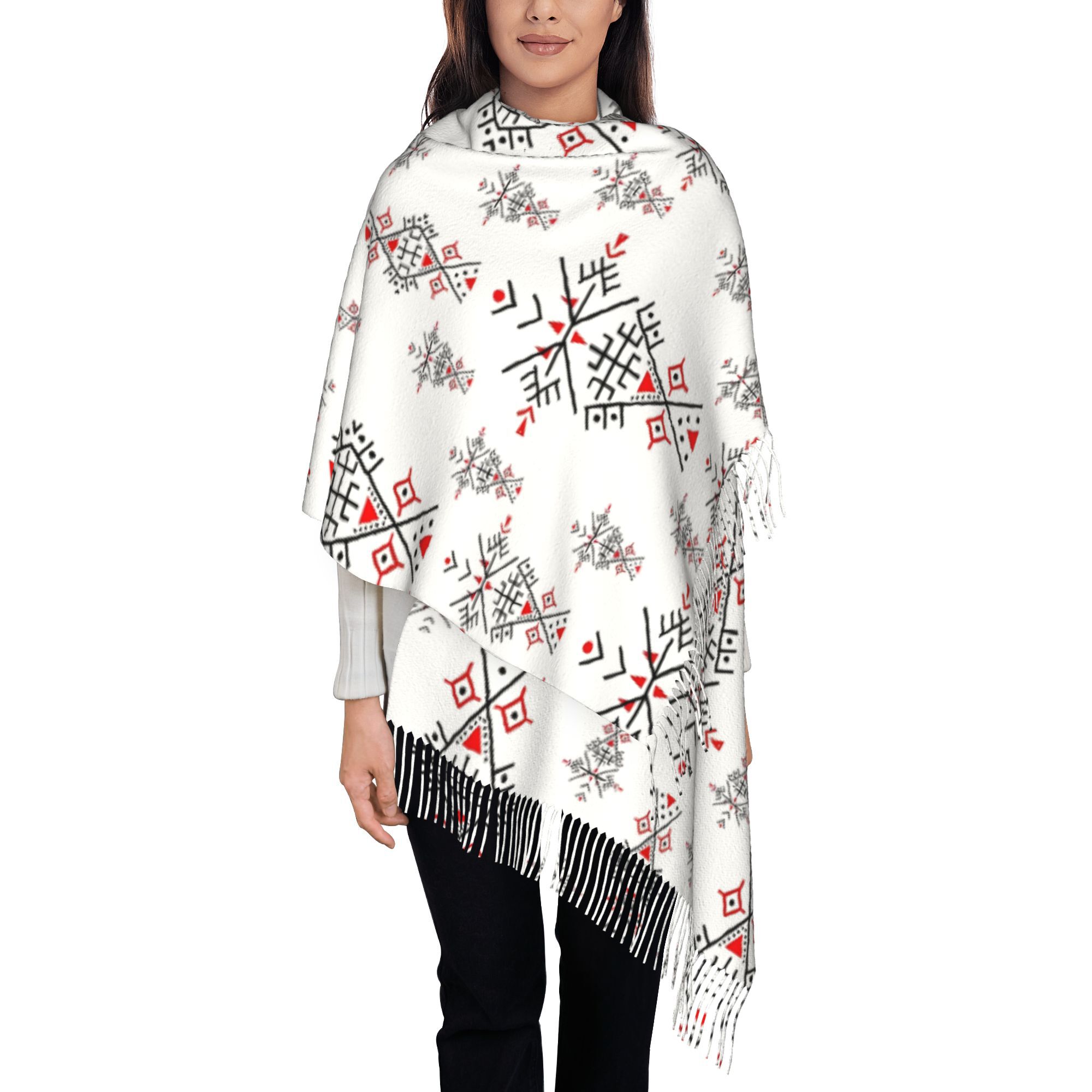 TEMU Écharpe à franges unisexe à motif Kabyle, tendance automne-hiver