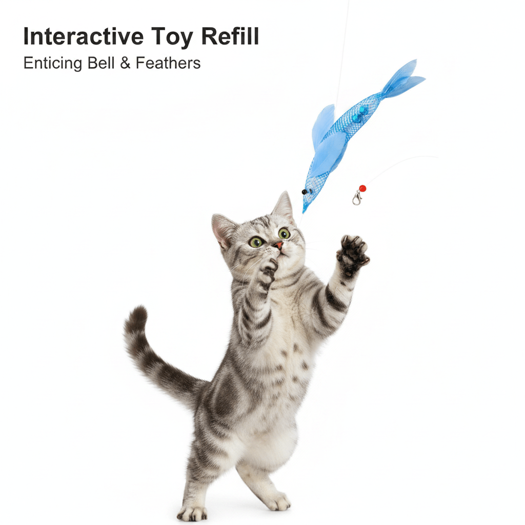 Fish-Shaped Cat Wand Replacement Heads with Mesh Tube