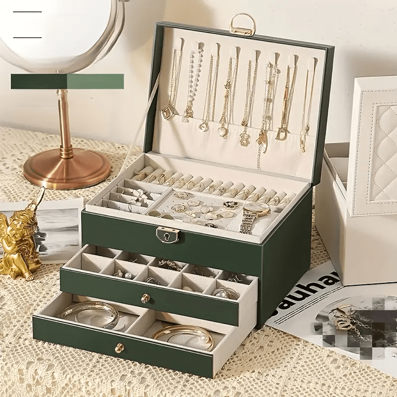 elegant vintage style jewelry box with   layer   leather   hardware pink     necklaces bracelets and earrings ideal for home decor and fashion enthusiasts jewelry gift box jewelry boxes Product details 2
