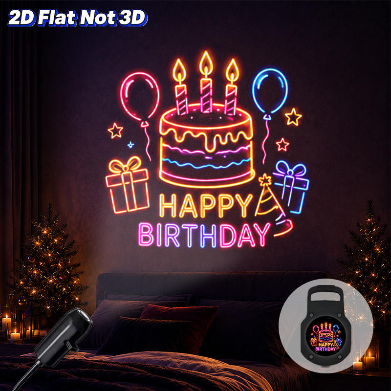 TEMU 1pc 2d Flat Portable Projector Lamp To Create Memorable Festive Happy Birthday Party Atmosphere With Cake Balloon Gift For Home Gatherings And