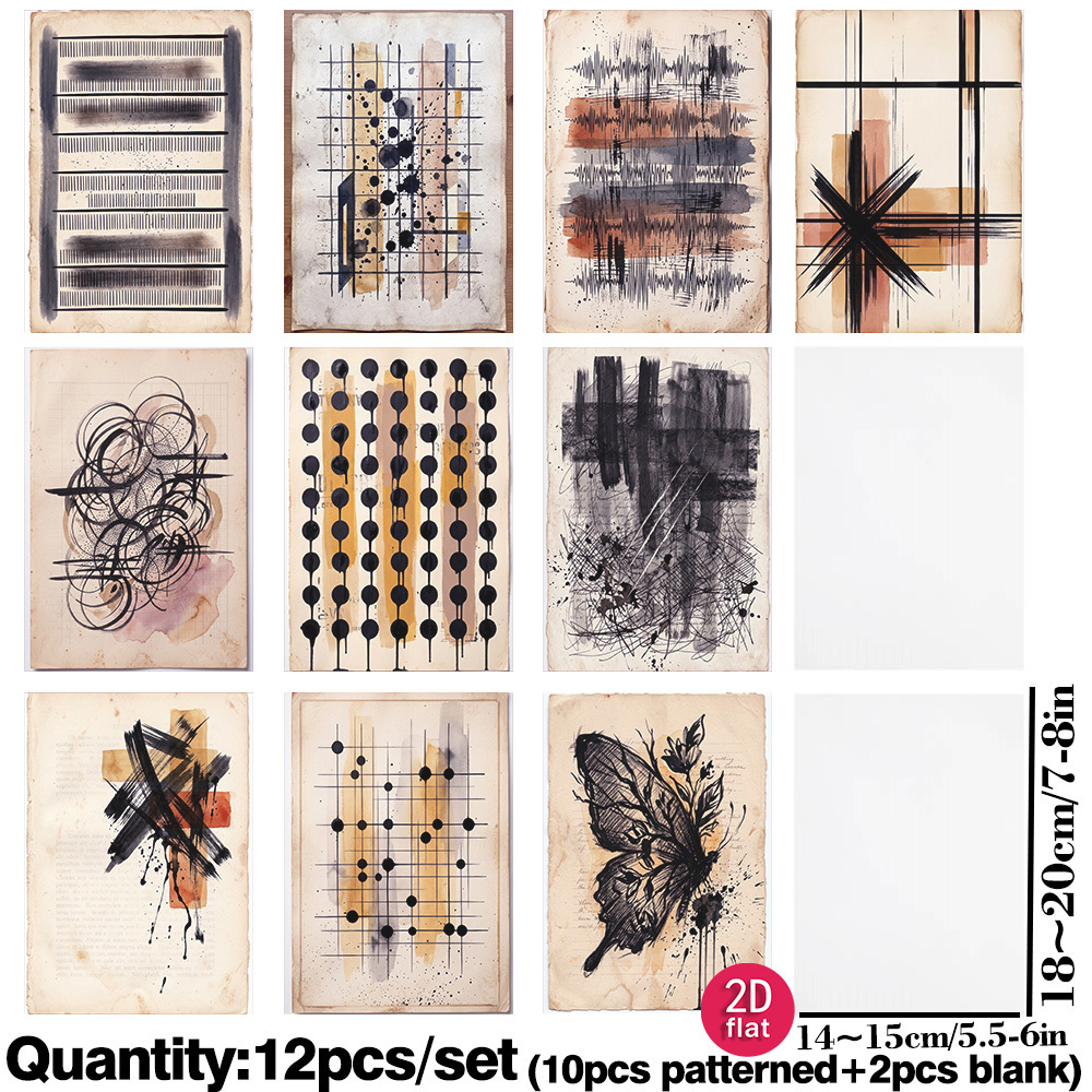 TEMU 12pcs A5 Vintage Abstract Vellum Paper For Junk Journal Decorative Scrapbooking Paper Sheets, Gothic Geometric Ink Pattern Craft Paper