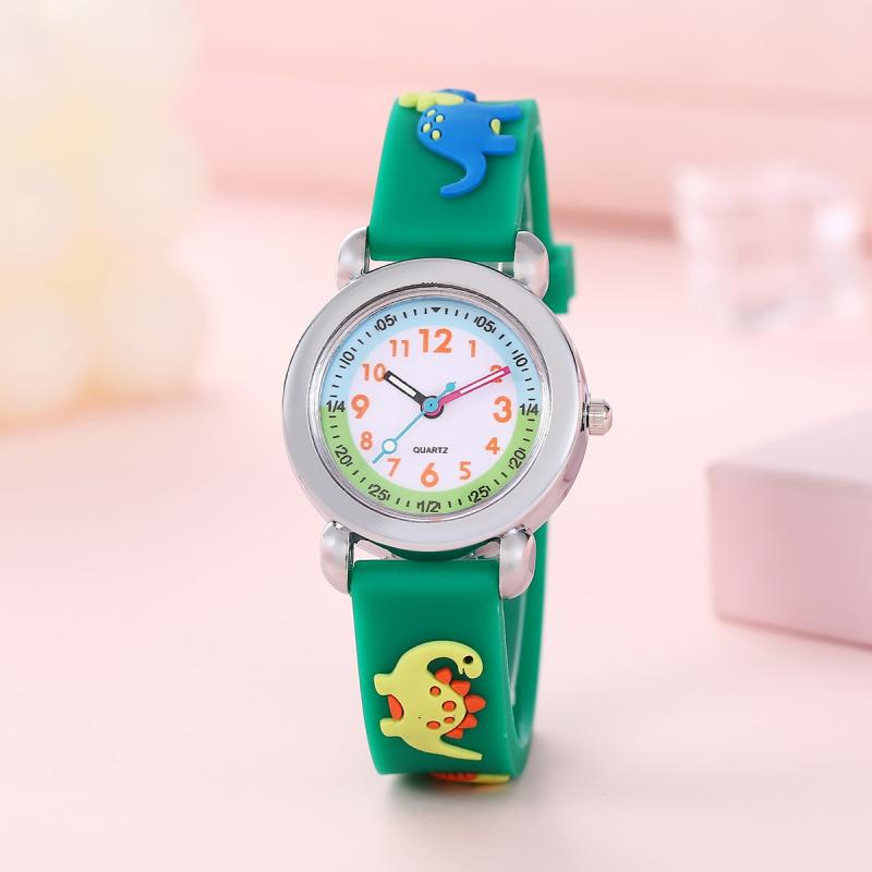3d Cartoon Silicone Dinosaur Pattern Rubber Strap Watch, Elementary School Students, Girls And Boys Plastic Quartz Watch