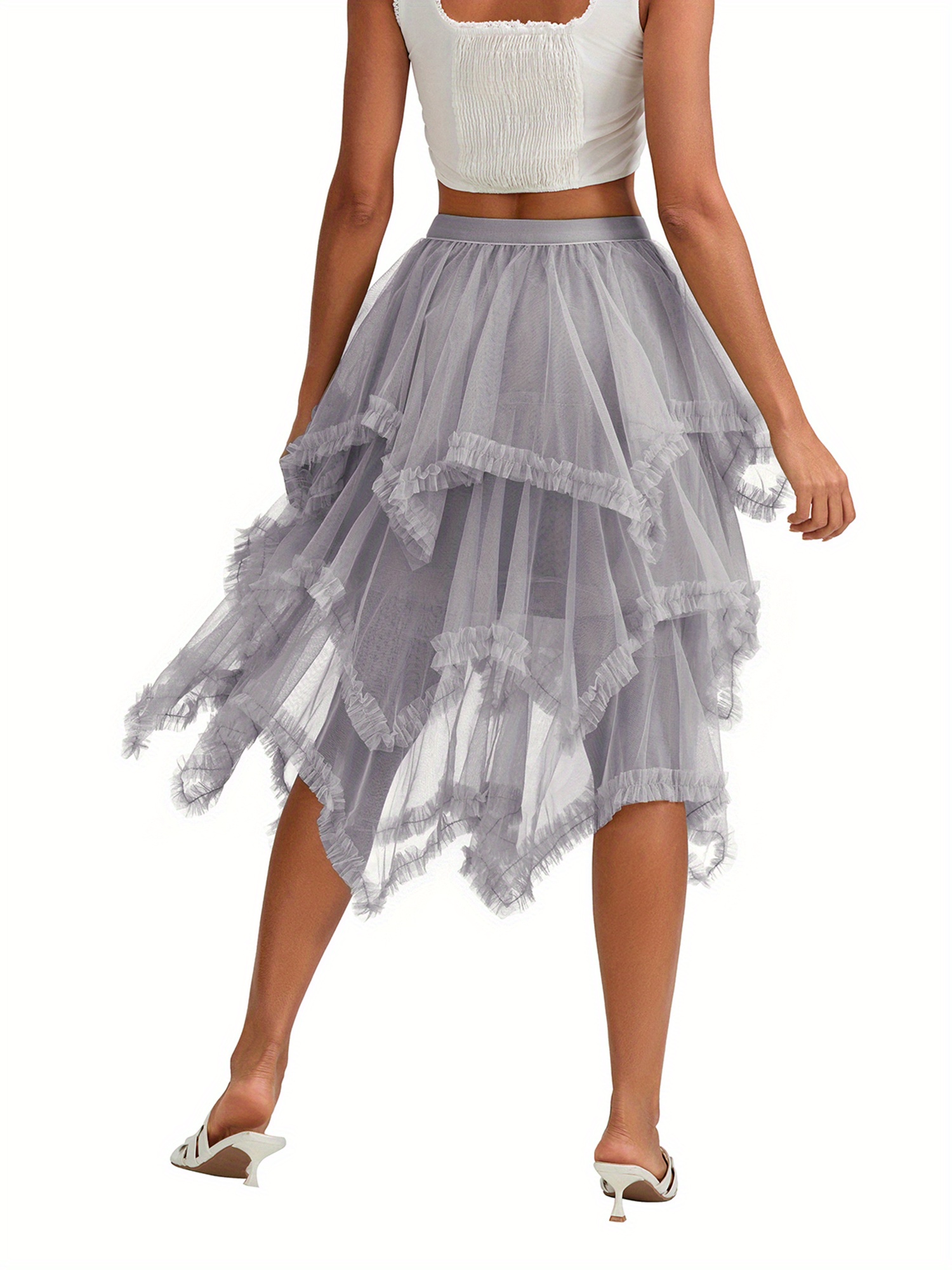 women plus size layered tulle long skirt fashion high waist