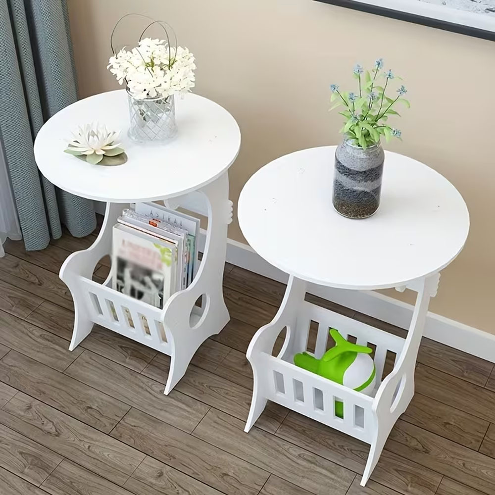 TEMU 2pcs White Round Side Table, Mini Small-sized Living Room Simple Bedside Table Coffee Table, Small Round Coffee Table, Balcony Small Table,