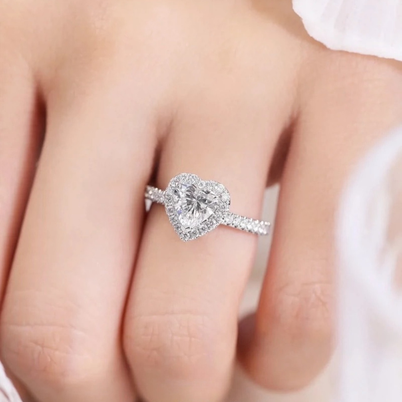 Women's 1 Carat Classic Moissanite Heart Ring, Bridal Gift