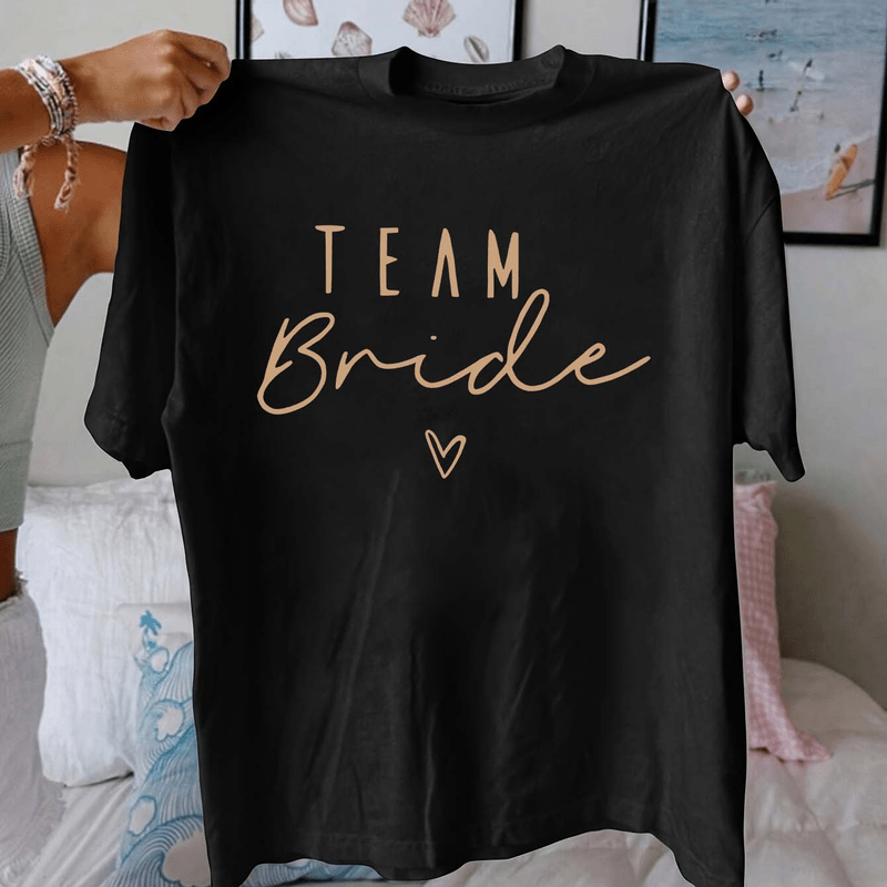 

Golden Lettering - Women's Casual Short Sleeve Crew Neck Top, Lightweight Polyester , Spring/summer/fall, Machine Washable, Bride Shirt